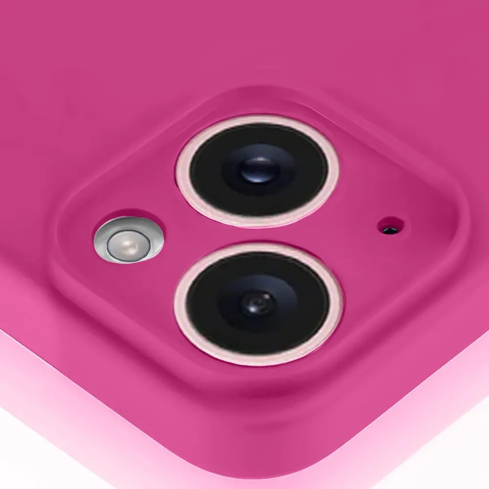 Etui do iPhone 13 silikonowe z mikrofibrą soft touch z osłoną na aparat, malinowe