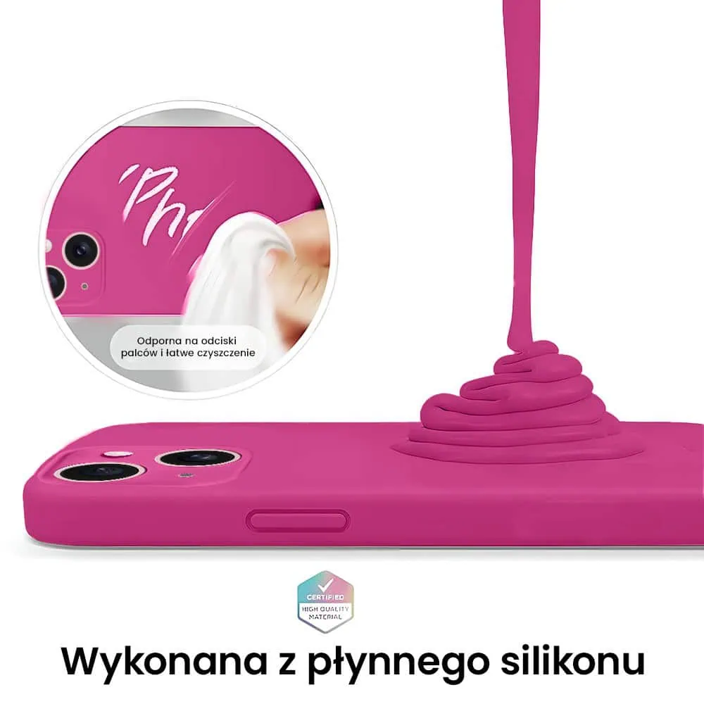 Etui do iPhone 13 silikonowe z mikrofibrą soft touch z osłoną na aparat, malinowe
