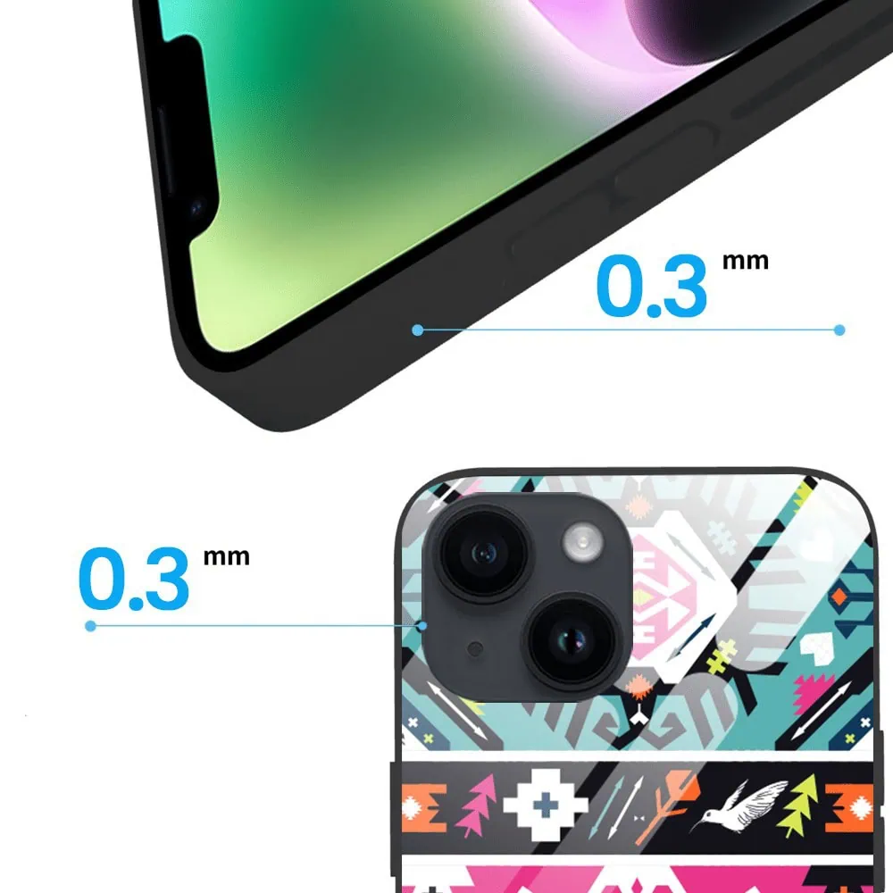 Etui do iPhone 13, szklany tył, kolorowe mandale, czarne