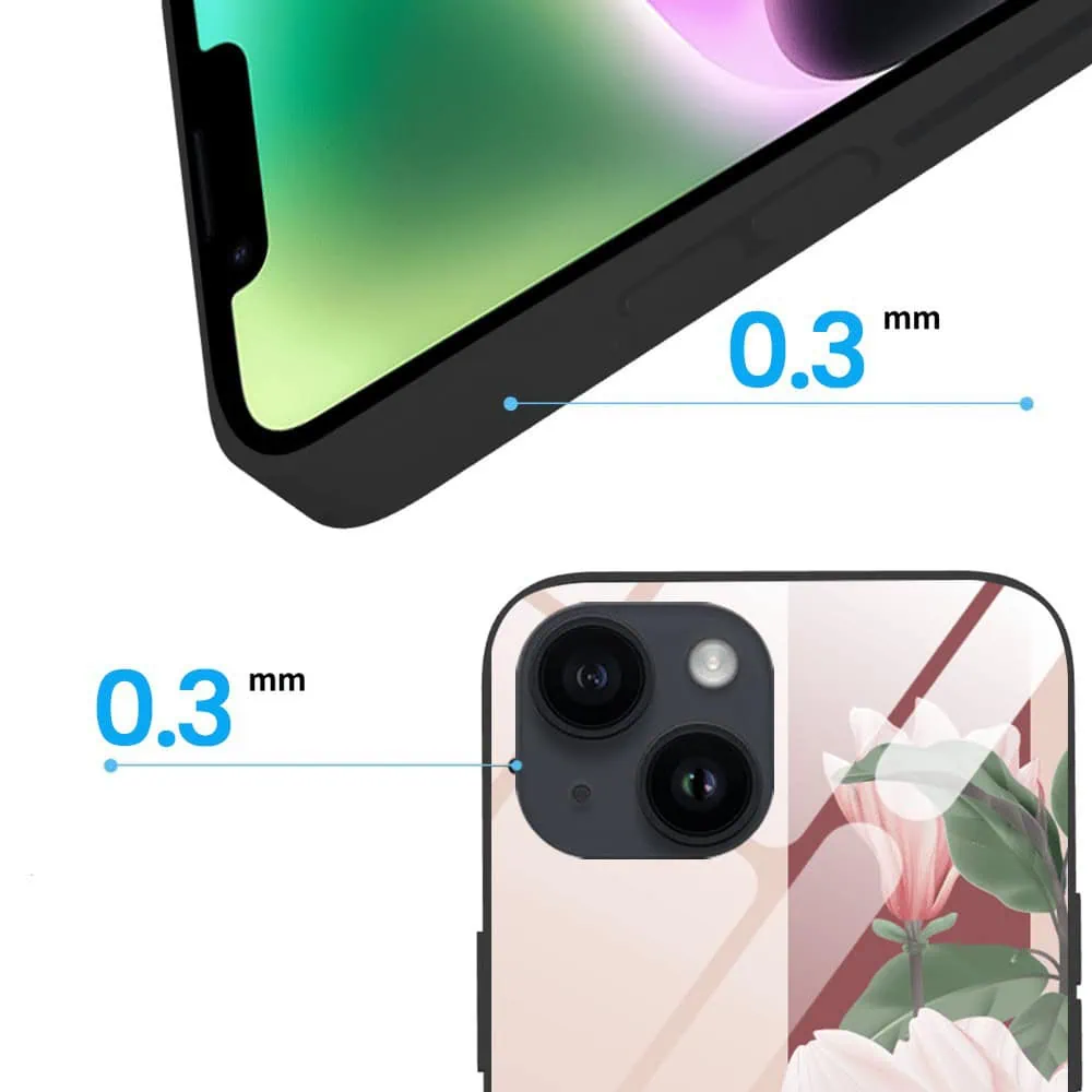 Etui do iPhone 13, szklany tył, subtelne róże, czarne