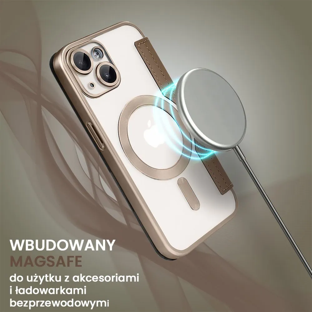 Etui do iPhone 13 typu książka Book Magsafe Lens Protect, z klapką, pustynny brąz
