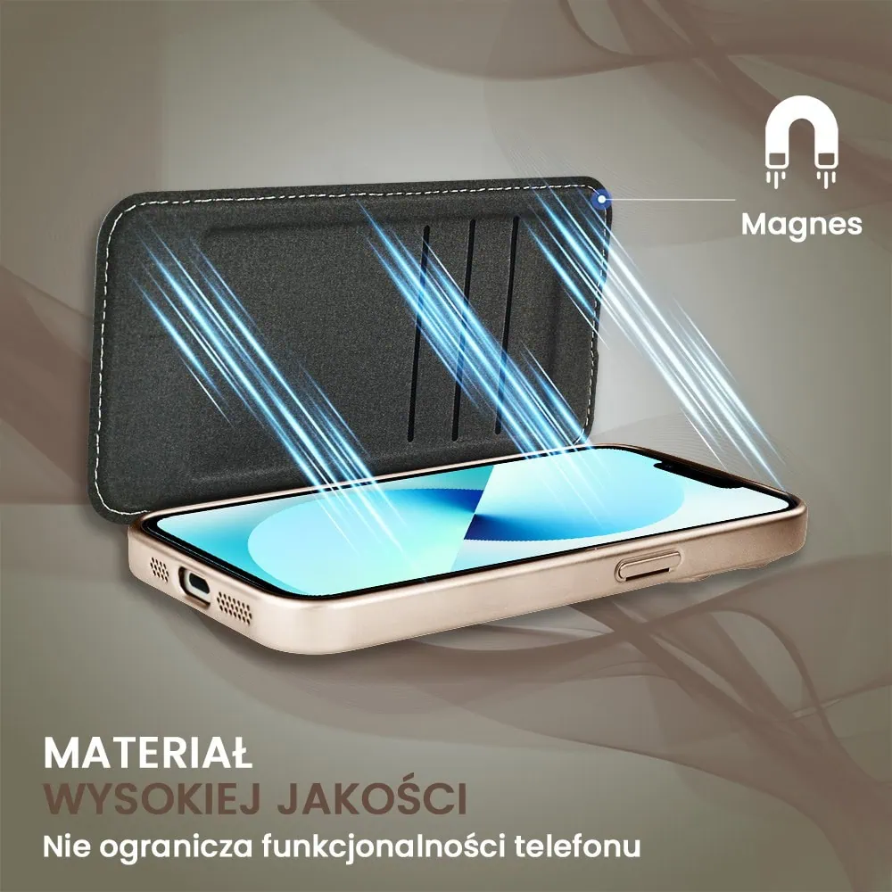 Etui do iPhone 13 typu książka Book Magsafe Lens Protect, z klapką, pustynny brąz