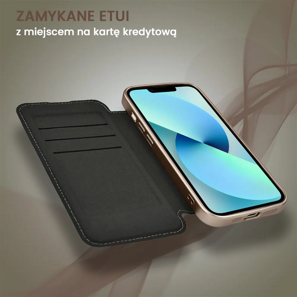 Etui do iPhone 13 typu książka Book Magsafe Lens Protect, z klapką, pustynny brąz