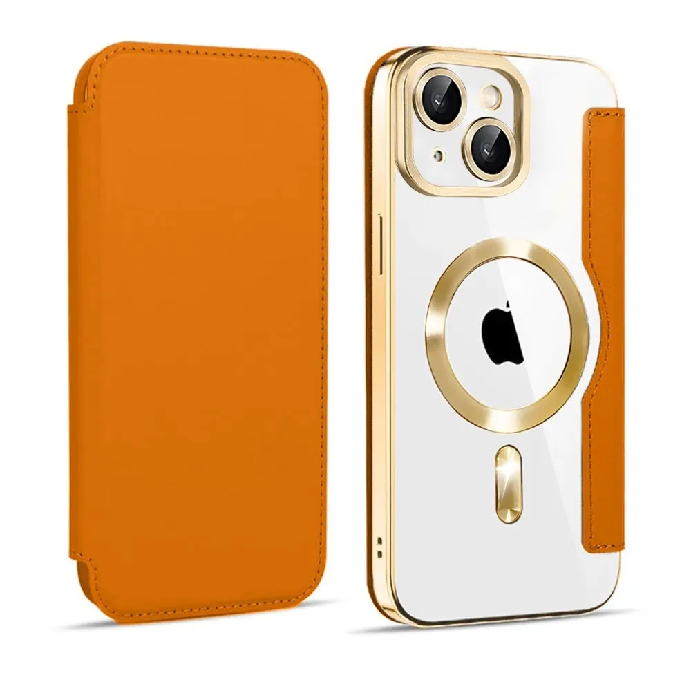 Etui do iPhone 13 typu książka Book Magsafe Lens Protect, z klapką, złote