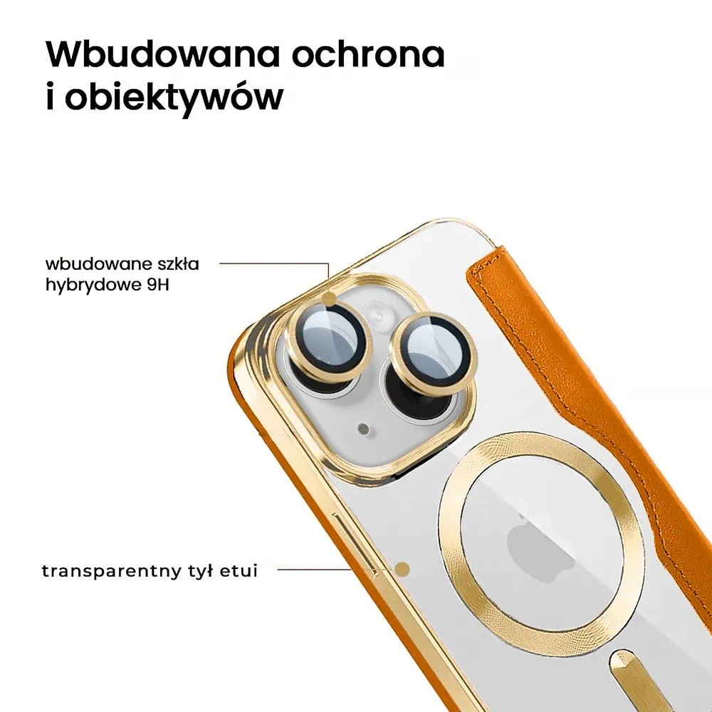 Etui do iPhone 13 typu książka Book Magsafe Lens Protect, z klapką, złote