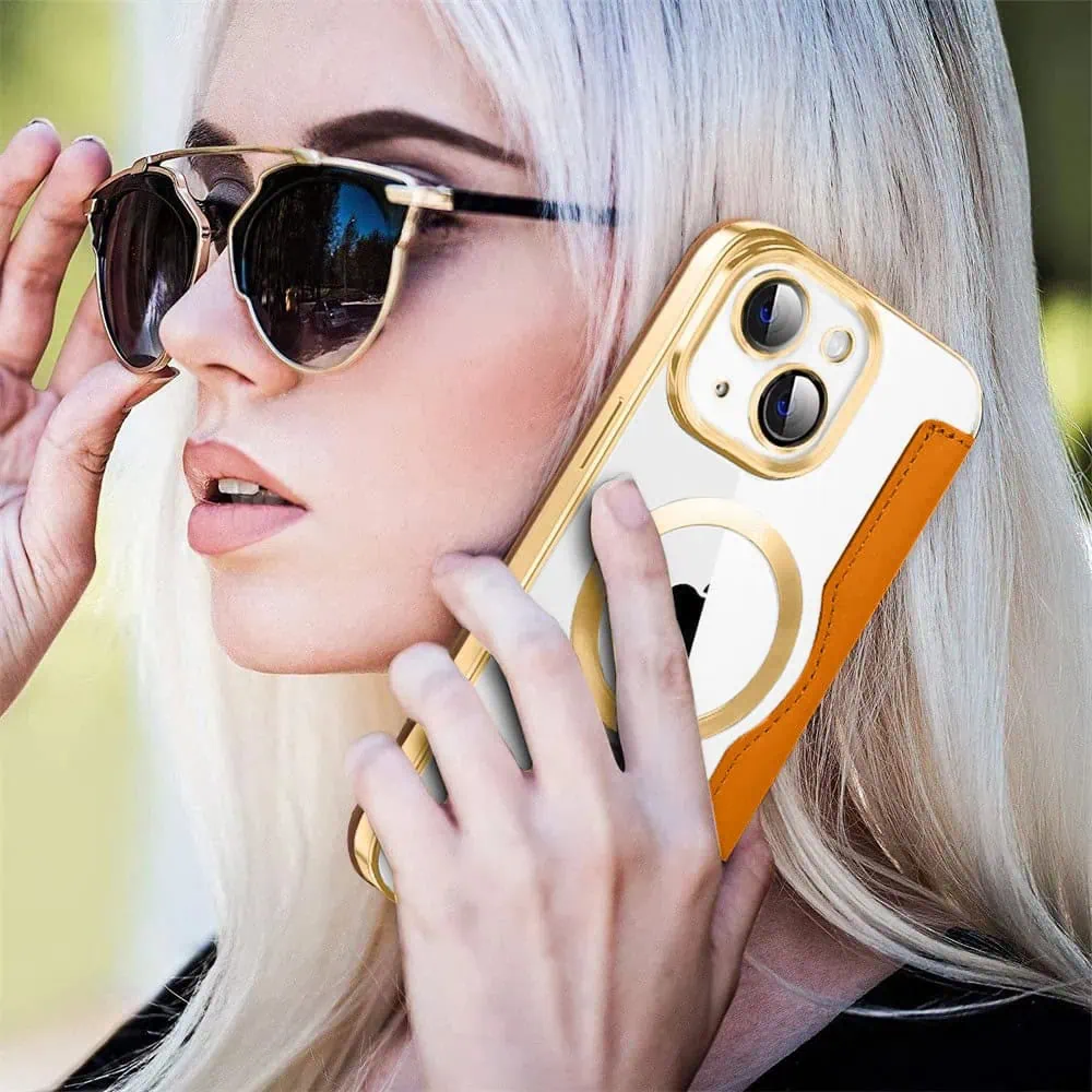 Etui do iPhone 13 typu książka Book Magsafe Lens Protect, z klapką, złote