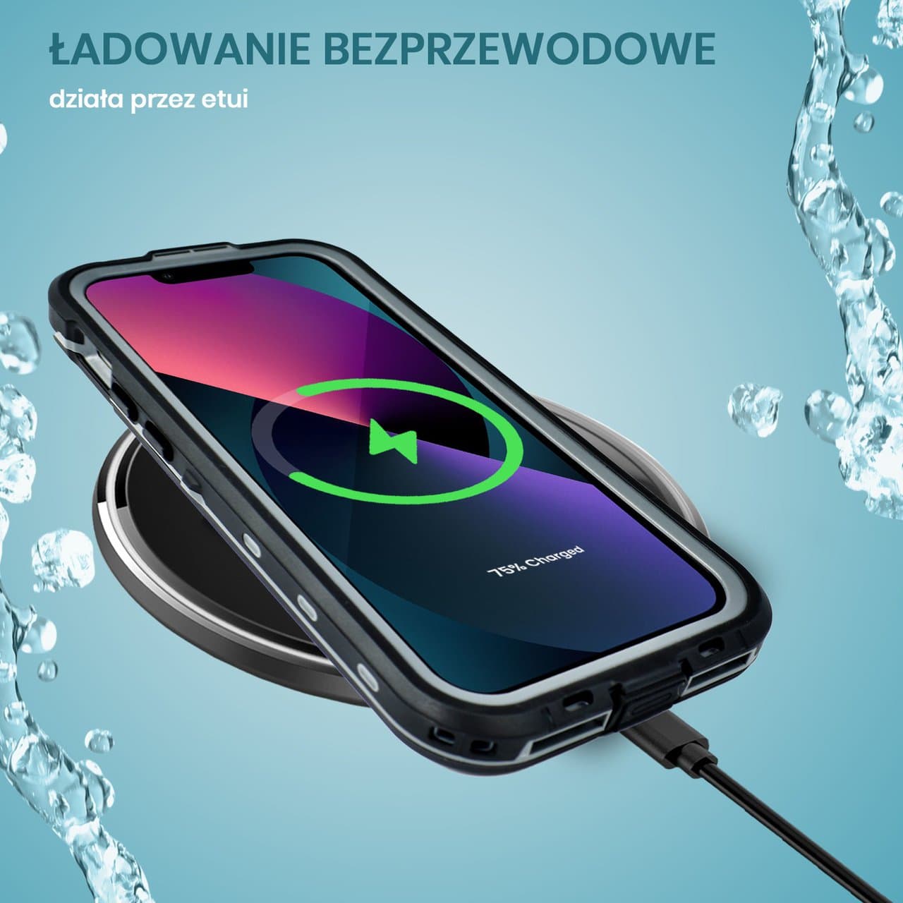 Etui do iPhone 13 wodoodporne z MagSafe, pancerne, przeźroczyste, czarne