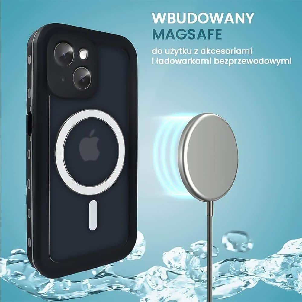 Etui do iPhone 13 wodoodporne z MagSafe, pancerne, przeźroczyste, czarne