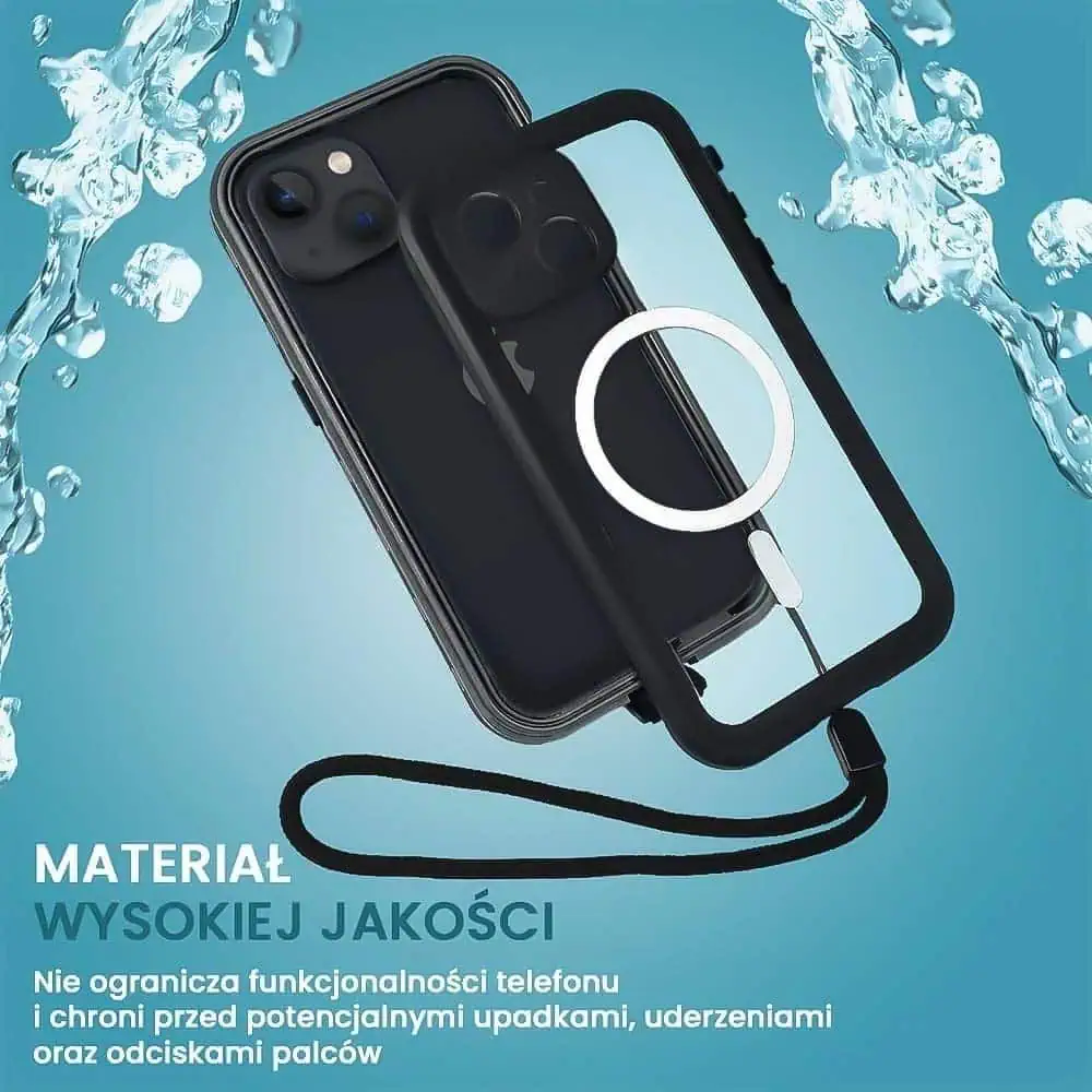 Etui do iPhone 13 wodoodporne z MagSafe, pancerne, przeźroczyste, czarne