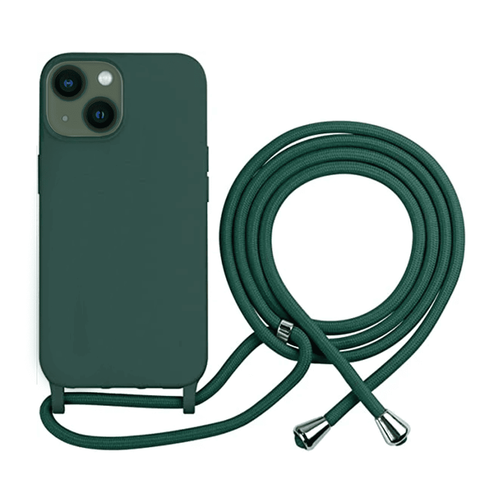 Etui do iPhone 13 wzmacniane crossbody z zieloną smyczą jak torebka, zielone