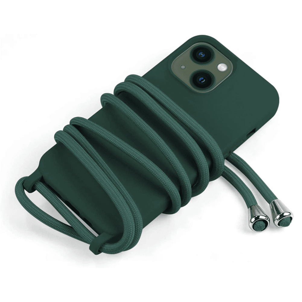 Etui do iPhone 13 wzmacniane crossbody z zieloną smyczą jak torebka, zielone