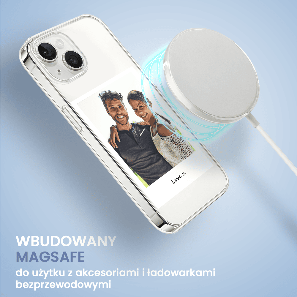 Etui do iPhone 13 Mini z MagSafe, Polaroid z własnym zdjęciem, upominek na prezent, przeźroczyste