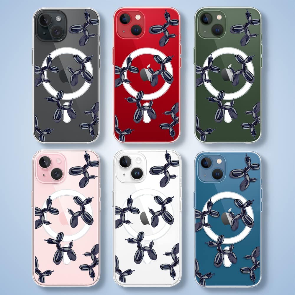 Etui do iPhone 13 Mini z MagSafe, balonowe pieski, przeźroczyste