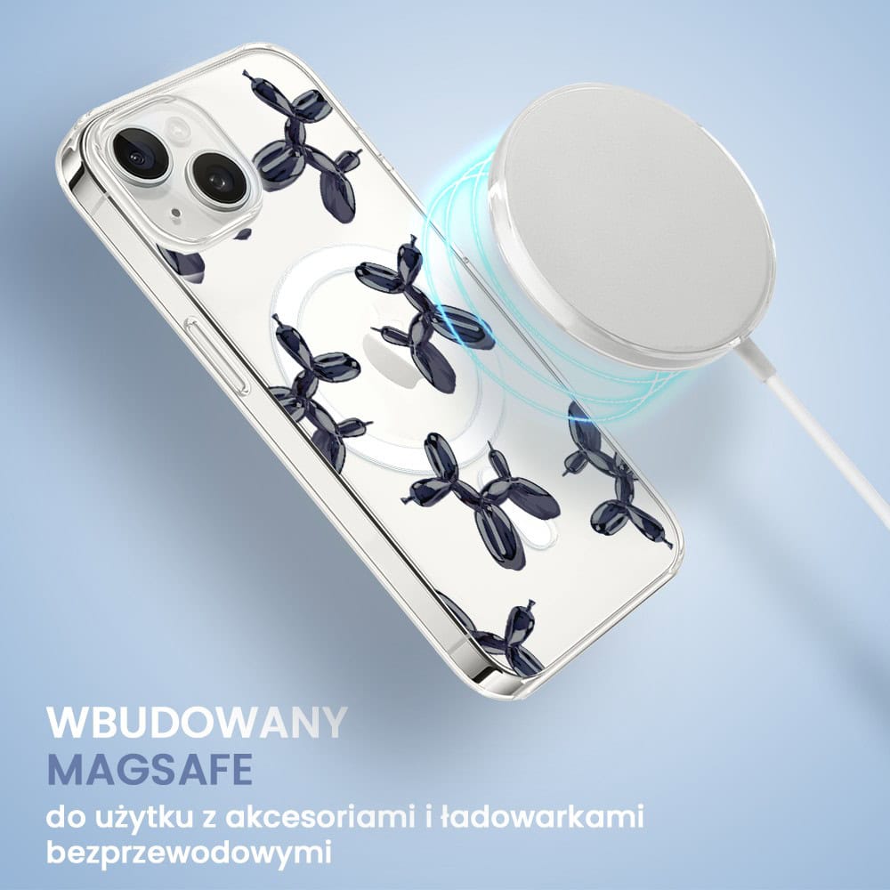Etui do iPhone 13 Mini z MagSafe, balonowe pieski, przeźroczyste