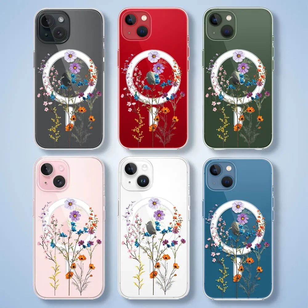 Etui do iPhone 13 Mini z MagSafe, kwiaty różnokolorowe, przeźroczyste