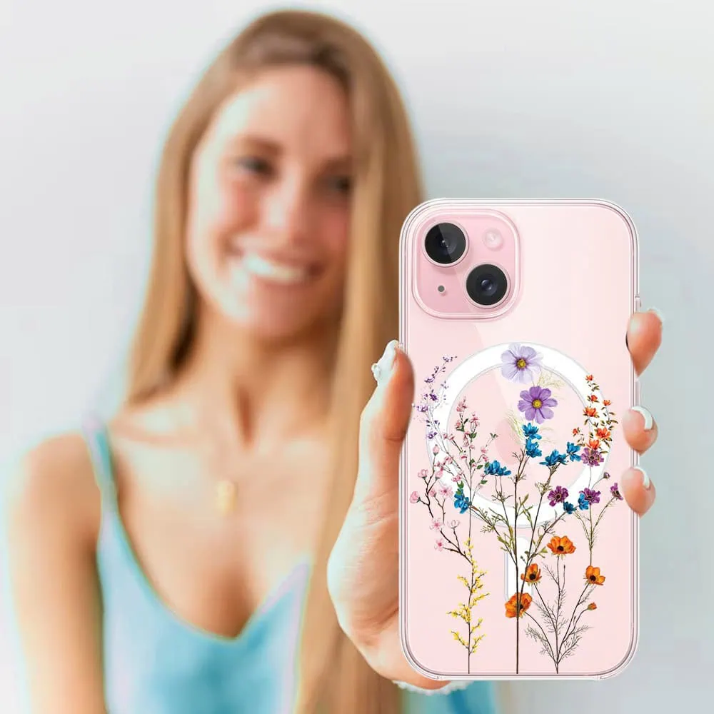 Etui do iPhone 13 Mini z MagSafe, kwiaty różnokolorowe, przeźroczyste