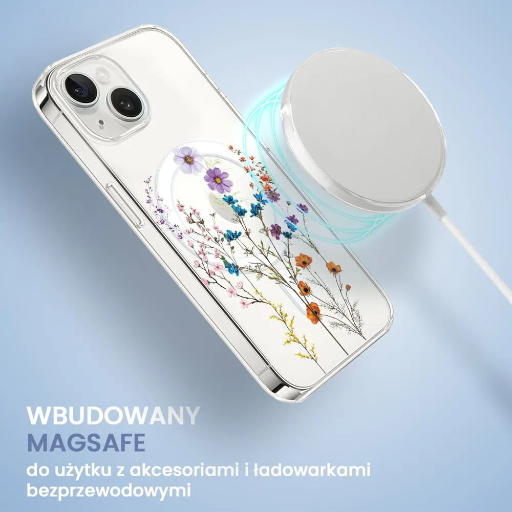 Etui do iPhone 13 Mini z MagSafe, kwiaty różnokolorowe, przeźroczyste