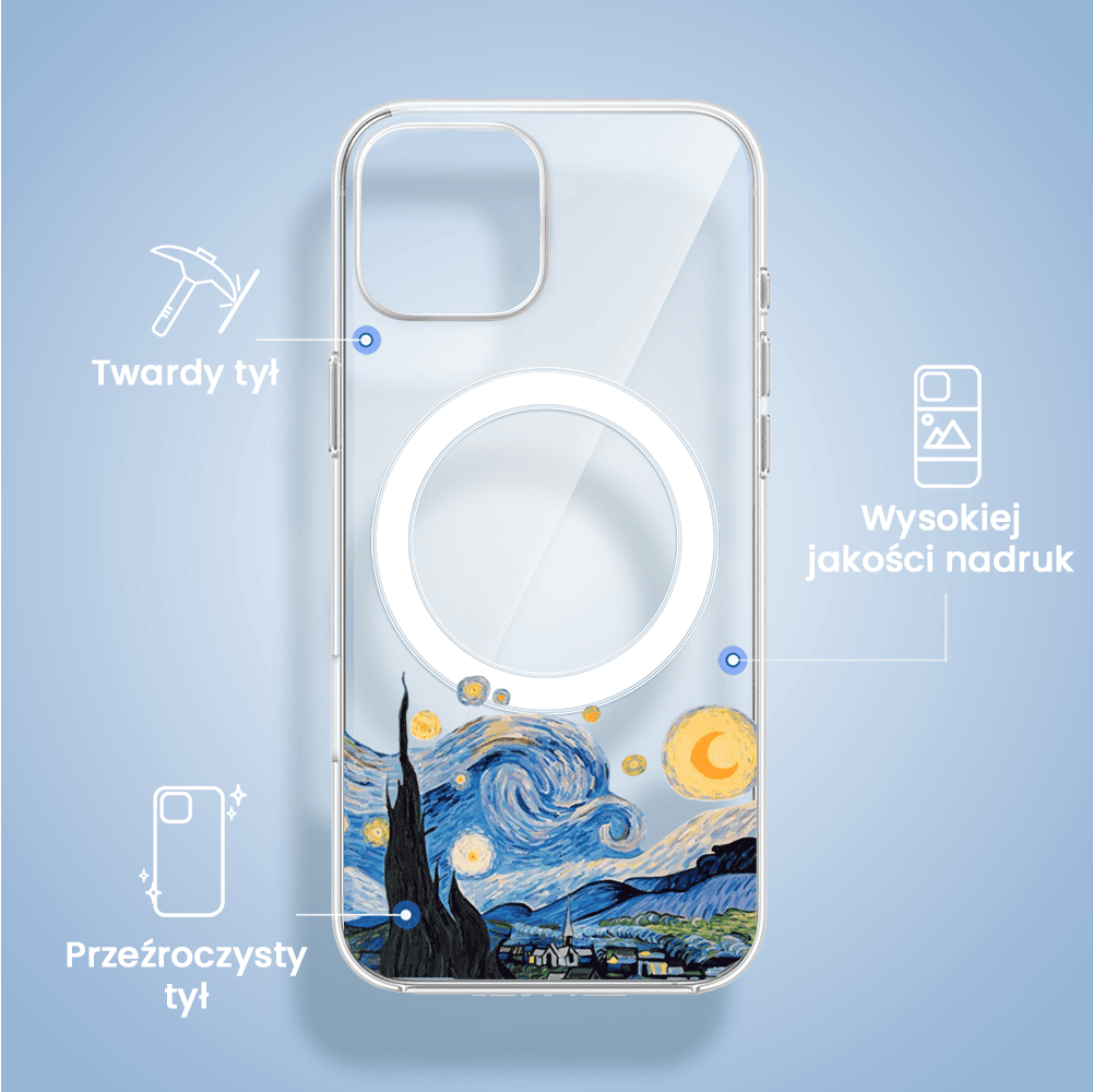 Etui do iPhone 13 Mini z MagSafe, obraz Van Gogh, przeźroczyste
