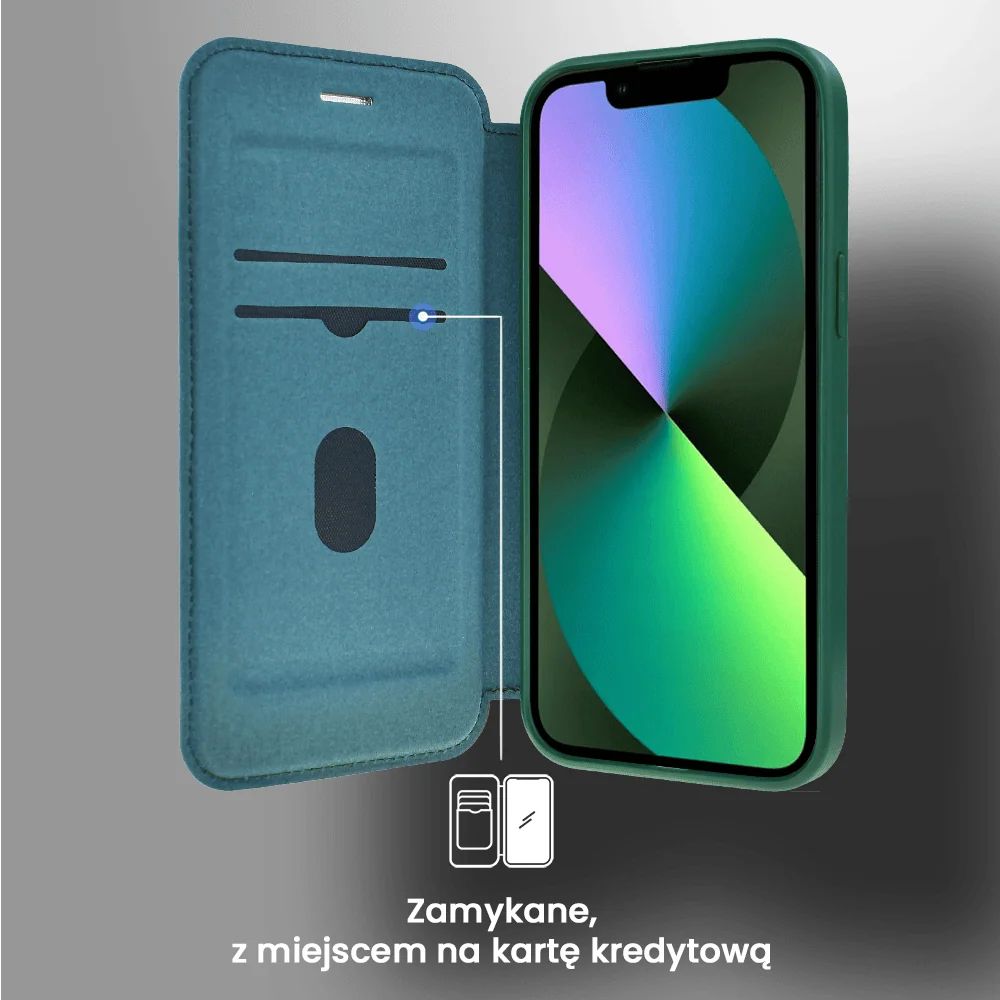 Etui do iPhone 13 z klapką Solid MagSafe Book, typu książka, zielone