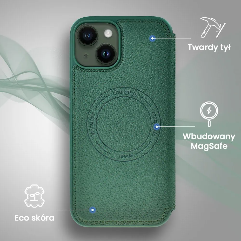 Etui do iPhone 13 z klapką Solid MagSafe Book, typu książka, zielone