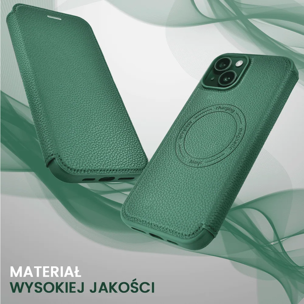 Etui do iPhone 13 z klapką Solid MagSafe Book, typu książka, zielone