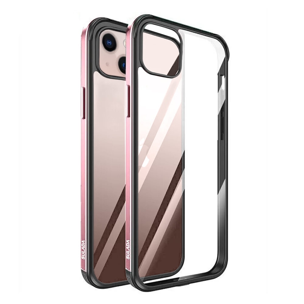 Etui do iPhone 13 Pro krystalicznie krystaliczny tył z metalową ramką, trwałe, eleganckie Sulada oryginal, różowe złoto