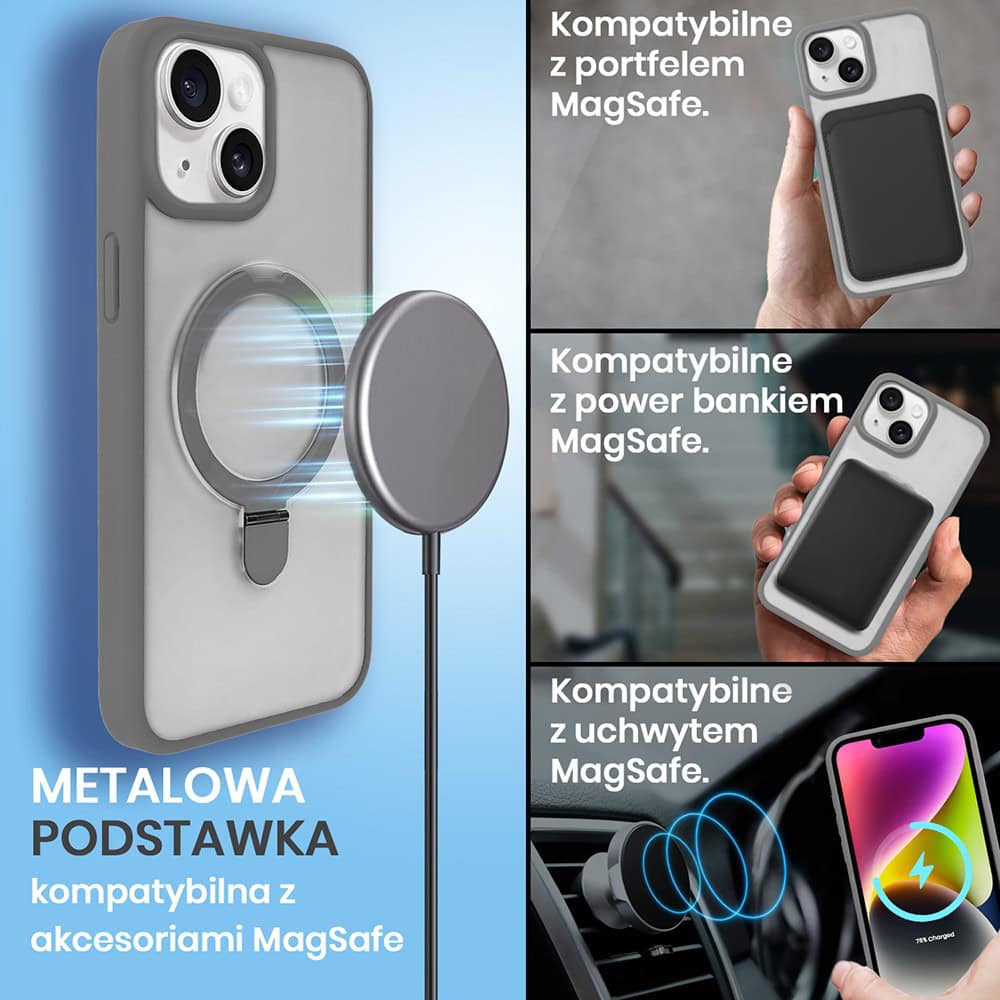 Etui do iPhone 14 Frosted Armor Stand 3w1 z podstawka i ochrona aparatu, szare