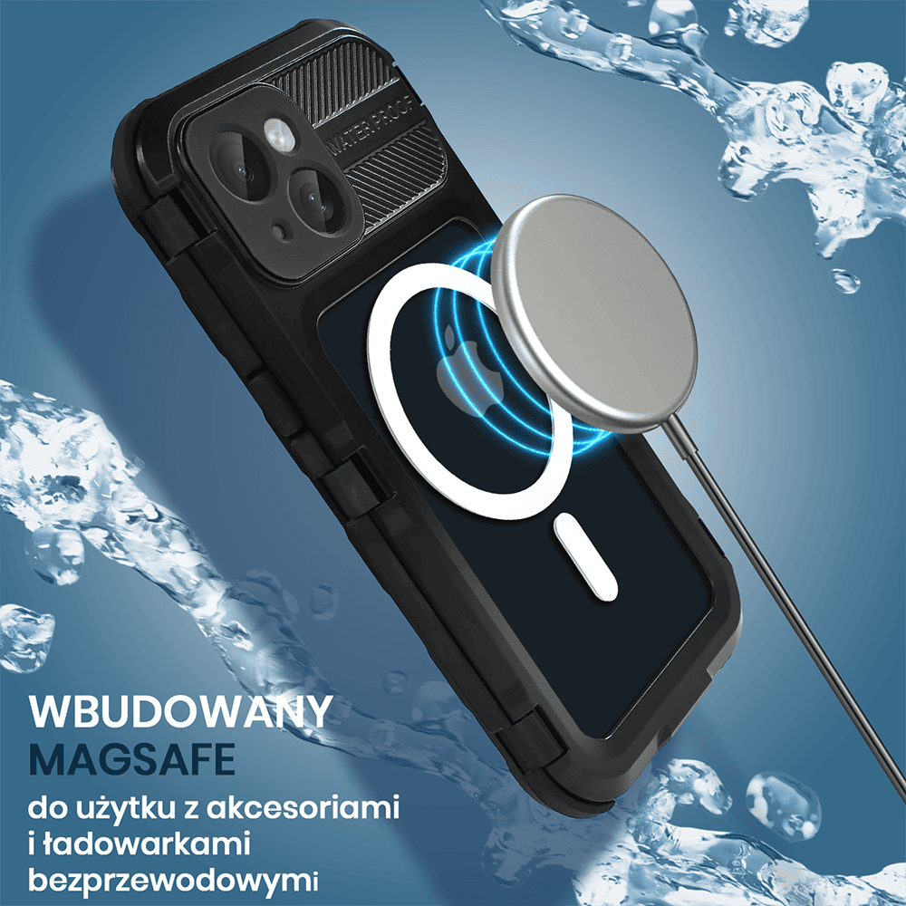 Etui do iPhone 14 Plus TOTAL Protect z Magsafe, wodoodporne, metalowe, przeźroczyste, czarne