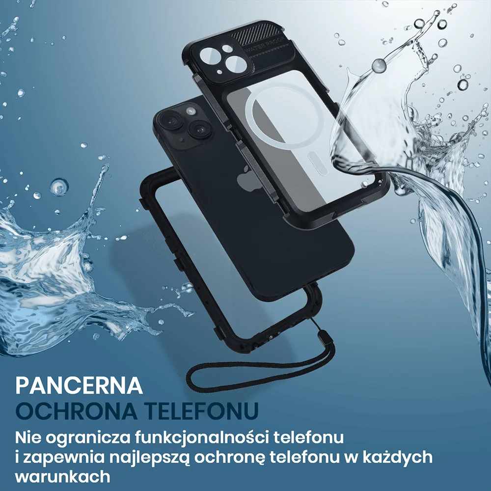 Etui do iPhone 14 Plus TOTAL Protect z Magsafe, wodoodporne, metalowe, przeźroczyste, czarne