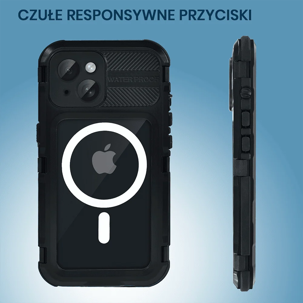 Etui do iPhone 14 Plus TOTAL Protect z Magsafe, wodoodporne, metalowe, przeźroczyste, czarne