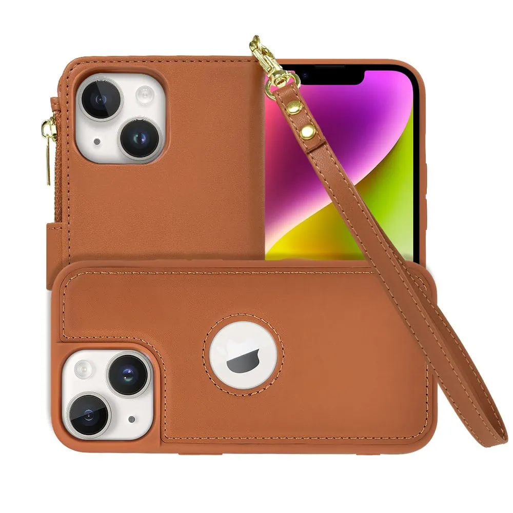 Etui do iPhone 14 2w1 Magsafe Double Wallet, zestaw etui oraz kabura ze smyczą, brązowe