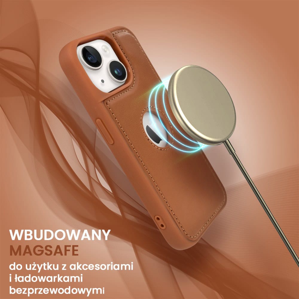 Etui do iPhone 14 2w1 Magsafe Double Wallet, zestaw etui oraz kabura ze smyczą, brązowe