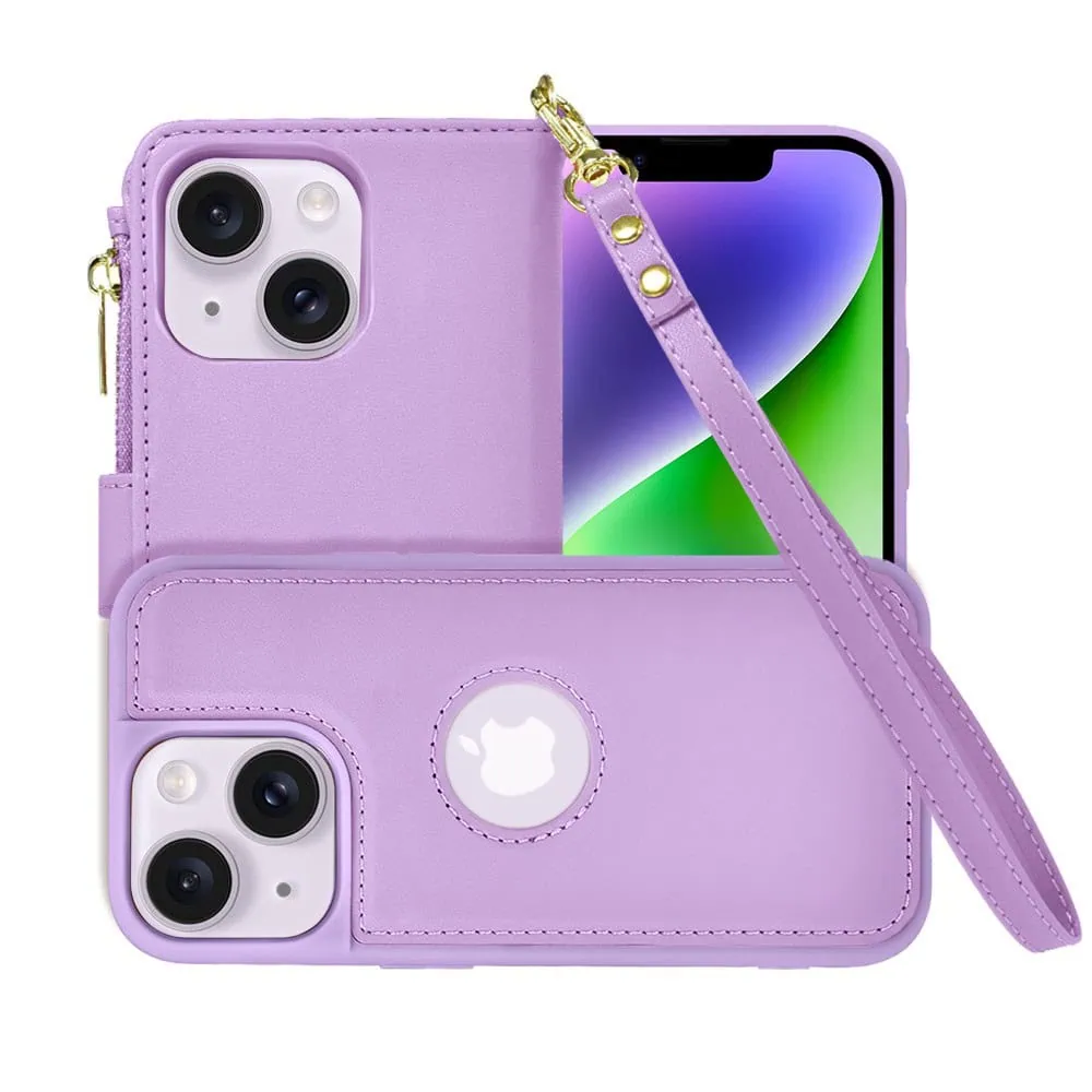 Etui do iPhone 14 2w1 Magsafe Double Wallet, zestaw etui oraz kabura ze smyczą, fioletowe