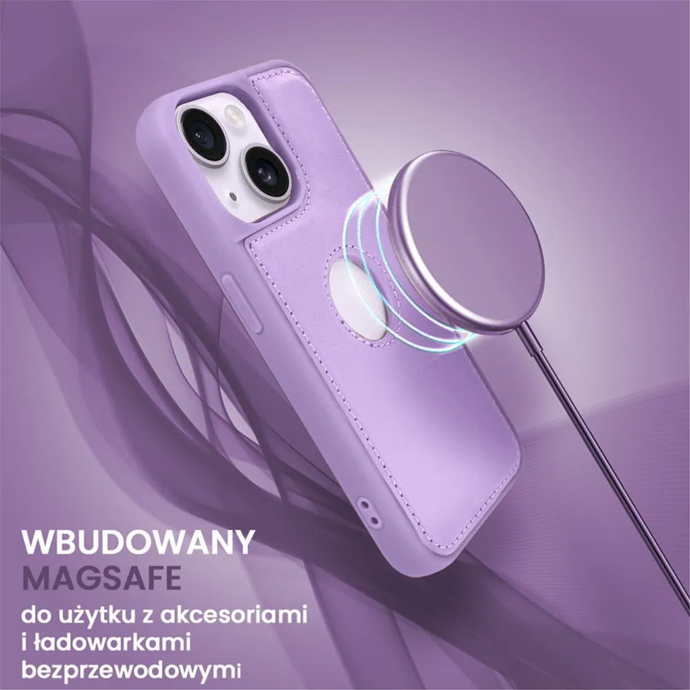 Etui do iPhone 14 2w1 Magsafe Double Wallet, zestaw etui oraz kabura ze smyczą, fioletowe