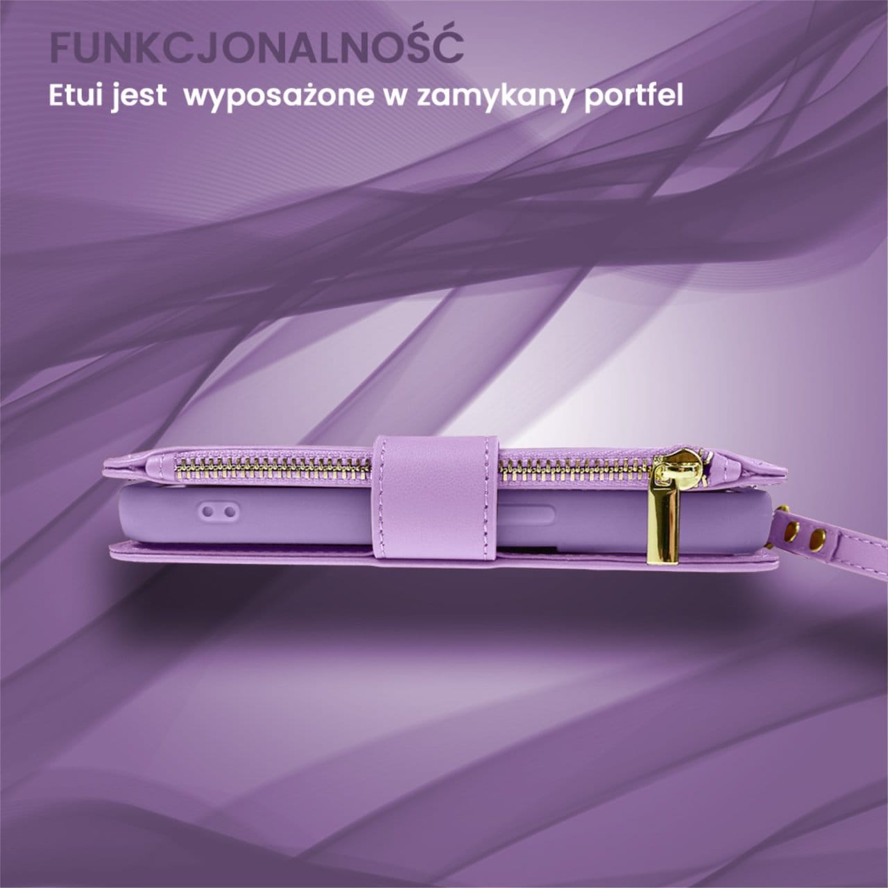 Etui do iPhone 14 2w1 Magsafe Double Wallet, zestaw etui oraz kabura ze smyczą, fioletowe