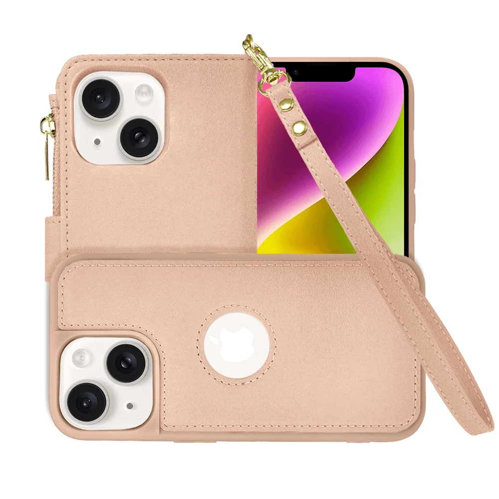 Etui do iPhone 14 2w1 Magsafe Double Wallet, zestaw etui oraz kabura ze smyczą, różowe