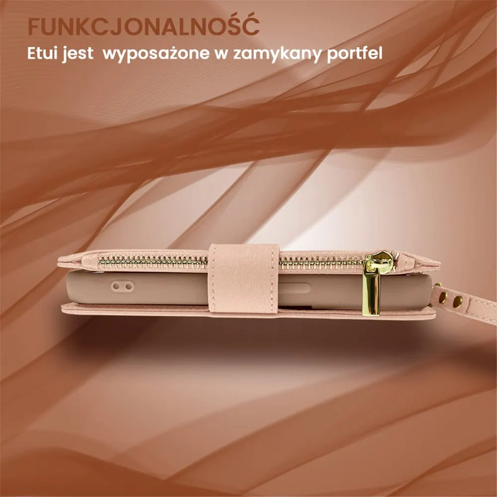 Etui do iPhone 14 2w1 Magsafe Double Wallet, zestaw etui oraz kabura ze smyczą, różowe