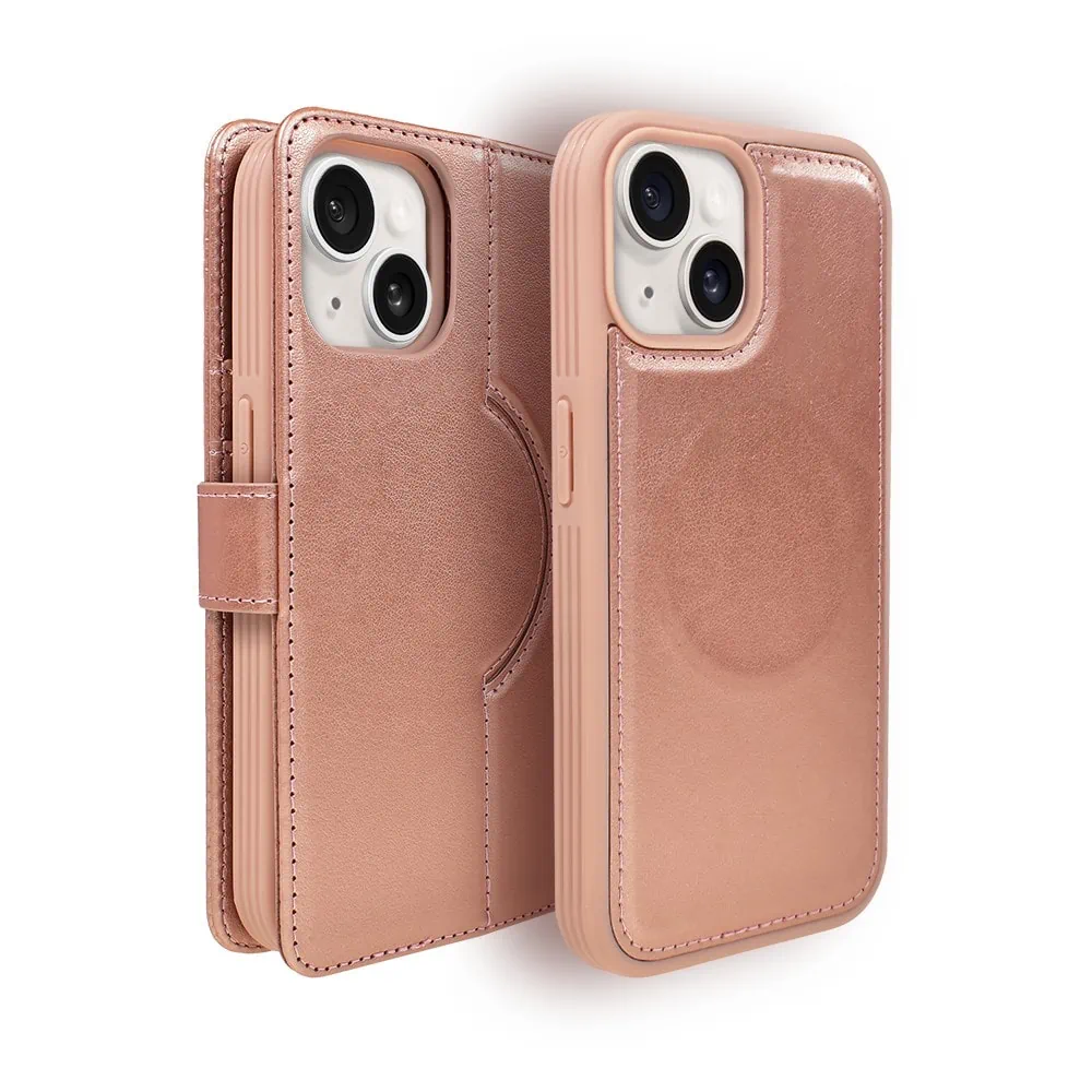 Etui do iPhone 14 3w1 Magsafe Double Book, zestaw etui oraz kabura z podstawką, różowe złoto