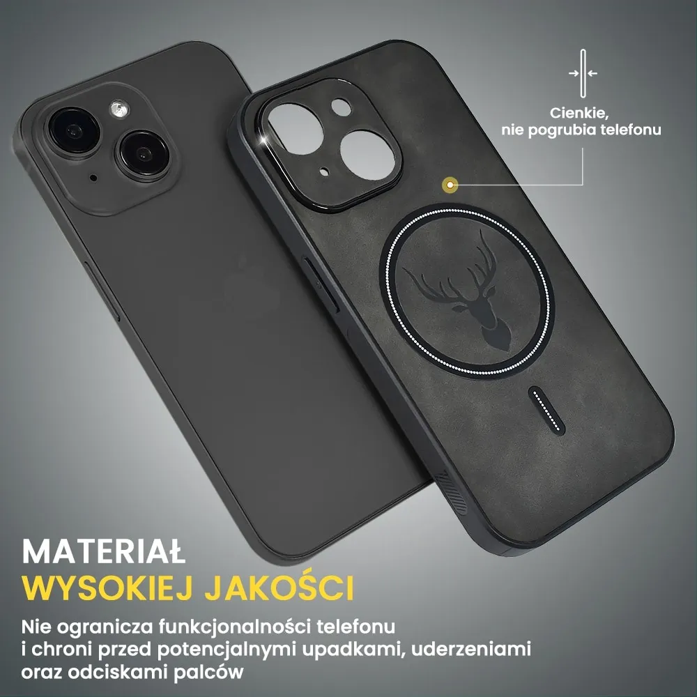 Etui do iPhone 15 Alcantara Magsafe Cover, przyjemne w dotyku, czarne