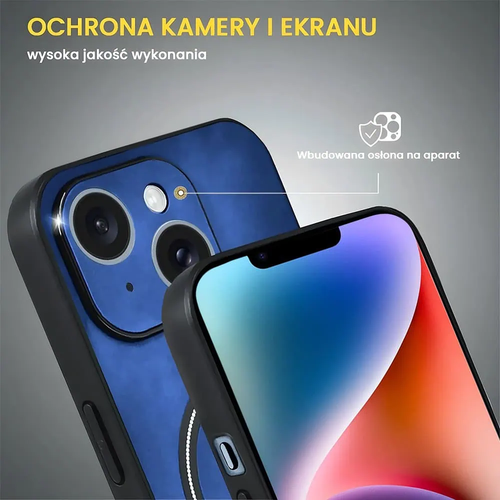 Etui do iPhone 14 Alcantara Magsafe Cover, przyjemne w dotyku, niebieskie