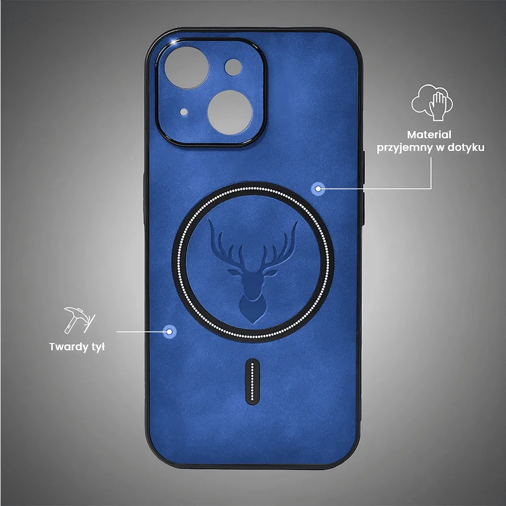 Etui do iPhone 14 Alcantara Magsafe Cover, przyjemne w dotyku, niebieskie