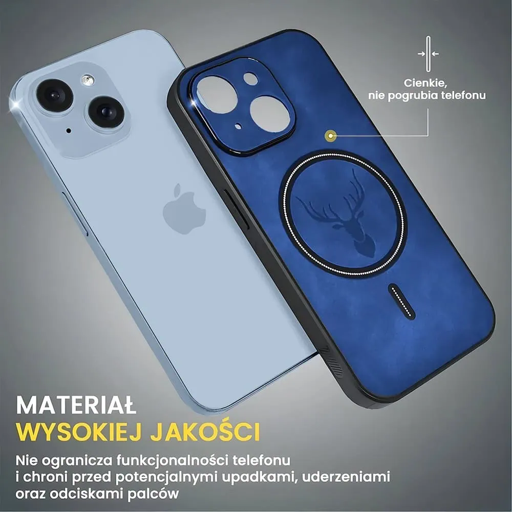 Etui do iPhone 14 Alcantara Magsafe Cover, przyjemne w dotyku, niebieskie