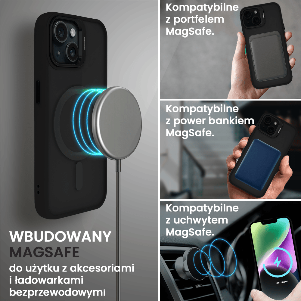 Etui do iPhone 14 Arctic Stand, półprzeźroczyste, z osłoną aparatu i podstawką, czarne