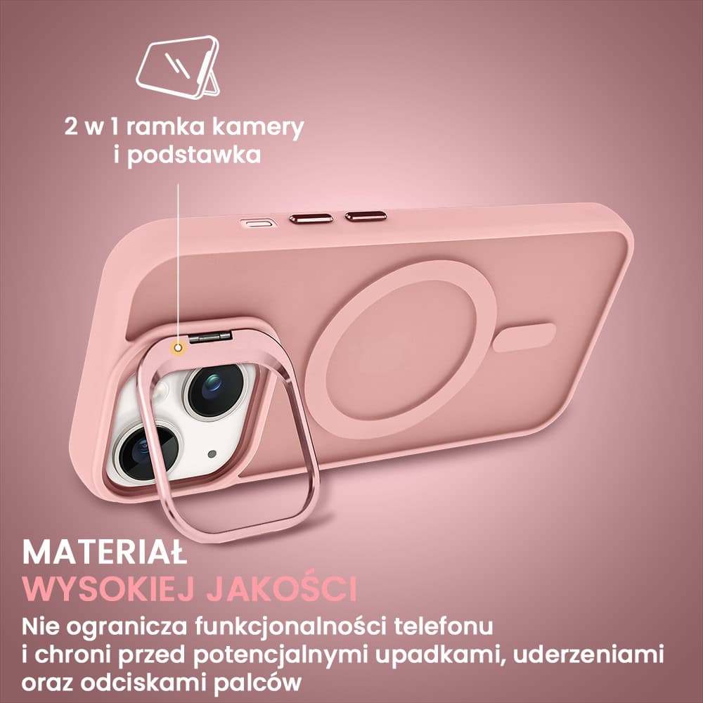 Etui do iPhone 14 Arctic Stand, półprzeźroczyste, z osłoną aparatu i podstawką, różowe