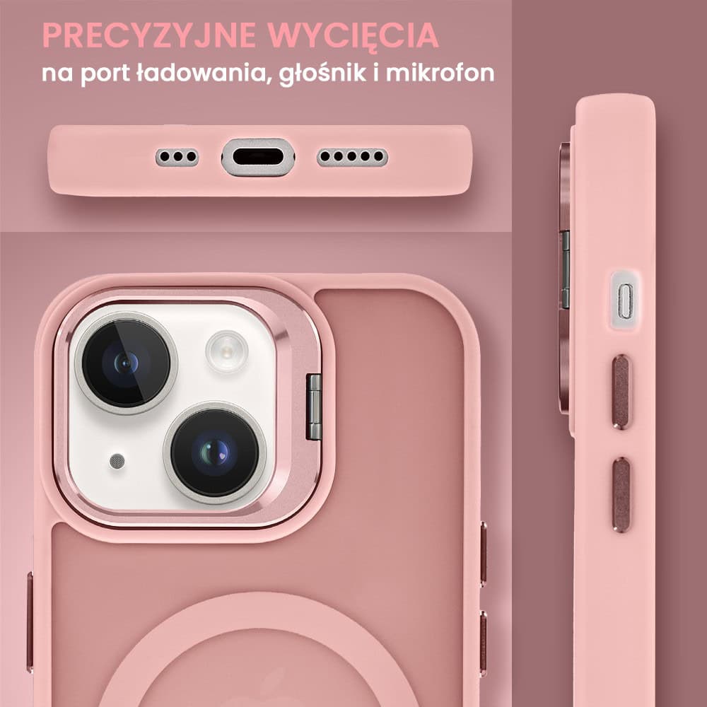 Etui do iPhone 14 Arctic Stand, półprzeźroczyste, z osłoną aparatu i podstawką, różowe