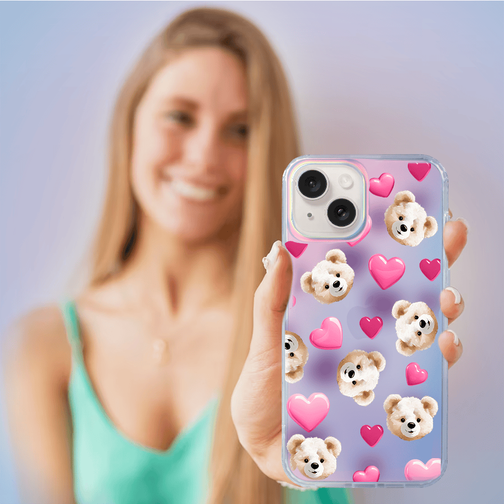 Etui do iPhone 14 Bear With Me, Love Mood, miś i serduszka, zmieniające kolor