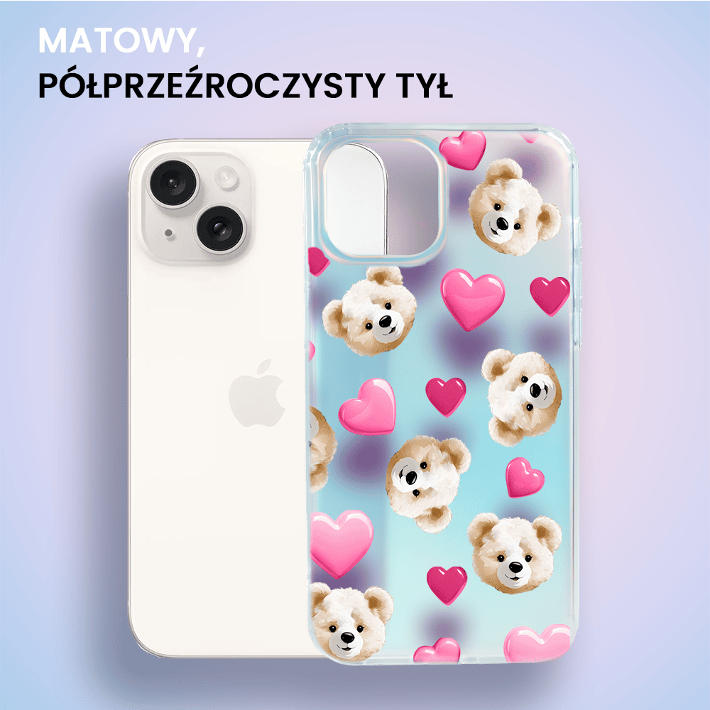 Etui do iPhone 14 Bear With Me, Love Mood, miś i serduszka, zmieniające kolor