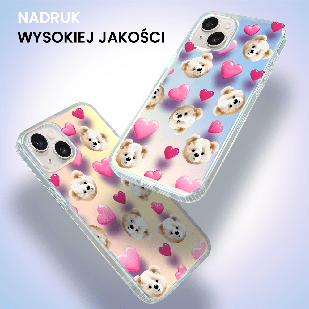 Etui do iPhone 14 Bear With Me, Love Mood, miś i serduszka, zmieniające kolor