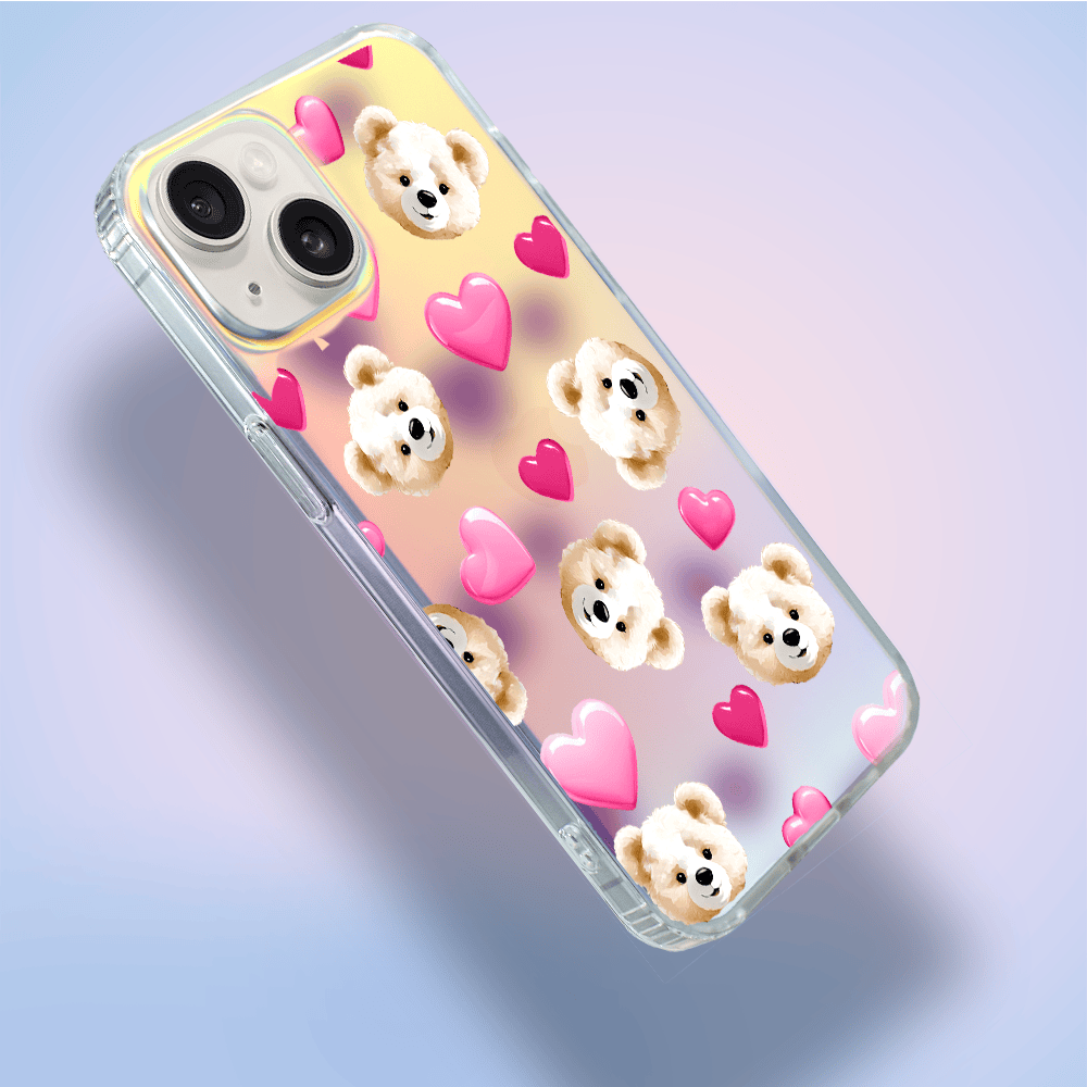 Etui do iPhone 14 Bear With Me, Love Mood, miś i serduszka, zmieniające kolor