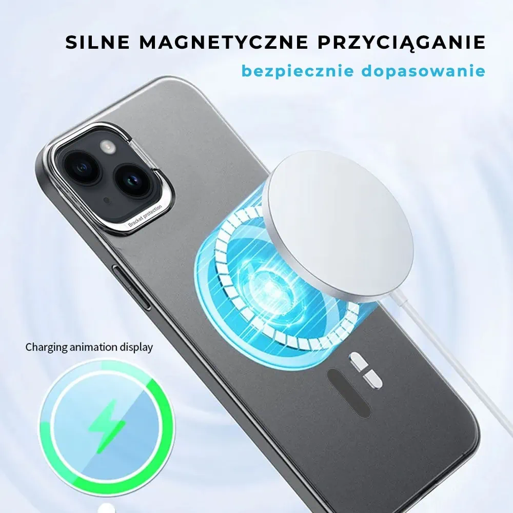 Etui do iPhone 13 Cam Stand MagSafe z podstawką, twarde, matowe półprzeźroczyste, czarne
